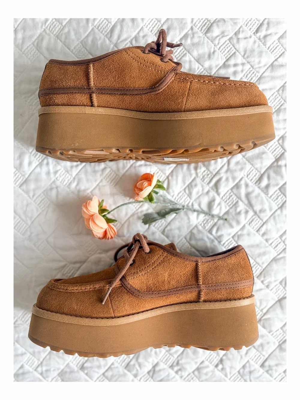 UGG Cityfunc Platform Derby Shoes Chestnut Suede Lace Up Women’s Size 8